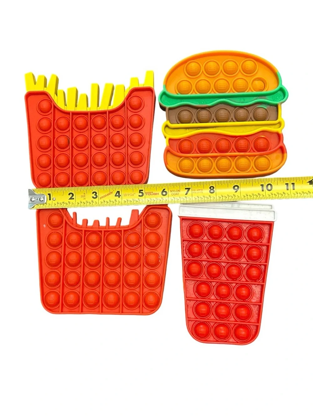 Stress Relief Fidget Toys Pop It Food Theme Fries, Cheeseburger, Drink Lot Of 4